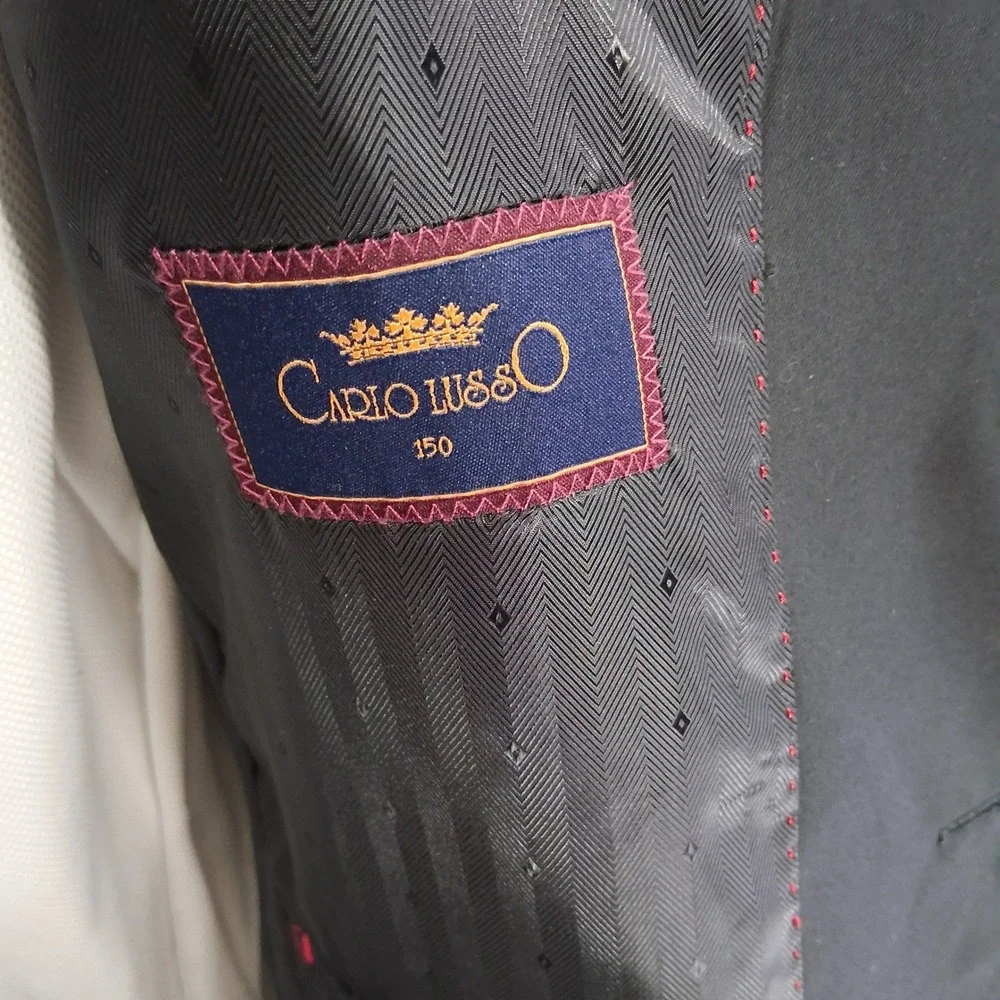 Carlo Lusso Sport Coat 44R Solid Black 2-Button Microtech Blazer Double Vent